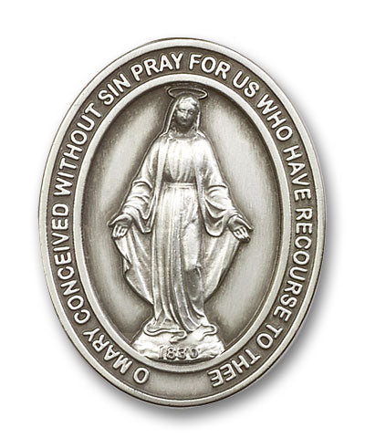 bliss oval miraculous medal pewter auto visor clip