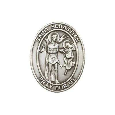 St. Sebastian Auto Visor Clip in Pewter, Made in USA, Bliss Manufacturing