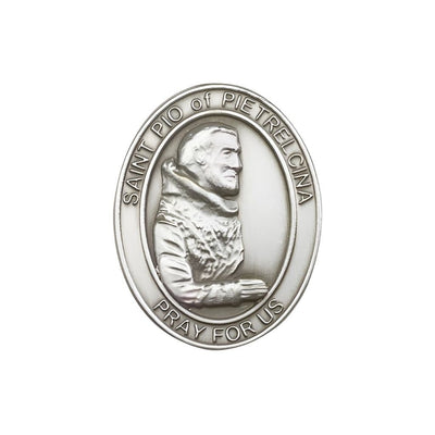 St. Padre Pio Auto Visor Clip in Pewter, Made in USA, Bliss Manufacturing