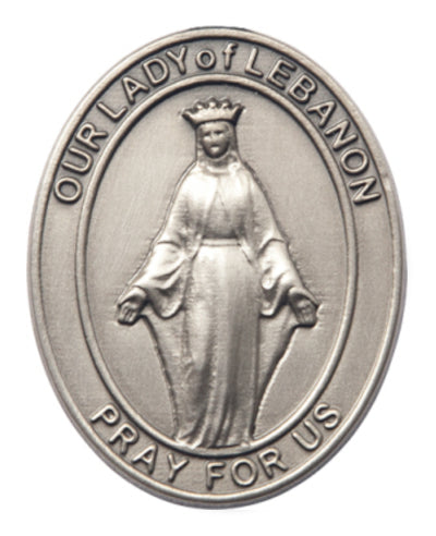 bliss oval our lady of lebanon pewter auto visor clip