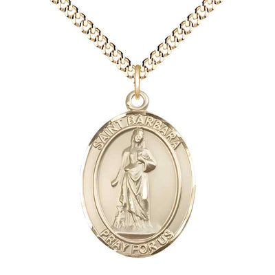 Large Saint Barbara 14kt Gold-filled Oval Medal Pendant with Gold-plated Curb Chain in Deluxe Gift Box | Bliss Manufacturing