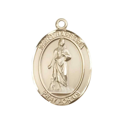Large Saint Barbara 14kt Gold Oval Medal Pendant comes in Deluxe Gift Box | Bliss Manufacturing