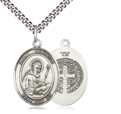 St Benedict Medal Necklace, pewter / sterling silver / gold-filled (view 2), Bliss Manufacturing
