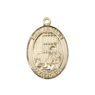 Large Saint Benjamin 14kt Gold Oval Medal Pendant comes in Deluxe Gift Box | Bliss Manufacturing