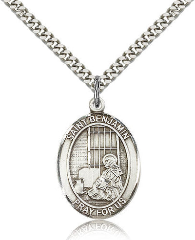 St Benjamin Medal Necklace, pewter / sterling silver / gold-filled, Bliss Manufacturing