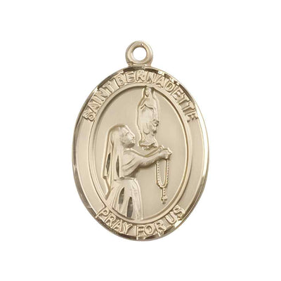 Large Saint Bernadette 14kt Gold Oval Medal Pendant comes in Deluxe Gift Box | Bliss Manufacturing