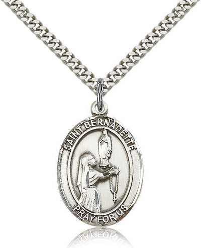 St Bernadette Medal Necklace, pewter / sterling silver / gold-filled, Bliss Manufacturing