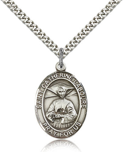 St Catherine Laboure Medal Necklace, pewter / sterling silver / gold-filled, Bliss Manufacturing