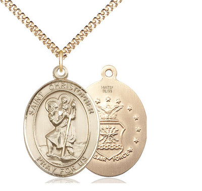 St. Christopher & Air Force Catholic Patron Saint Medal, gold-filled, Bliss Manufacturing