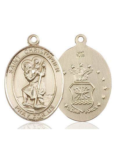 St. Christopher & Air Force Catholic Patron Saint Medal, 14kt gold, Bliss Manufacturing