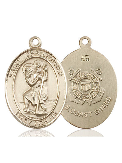 St. Christopher Coast Guard Catholic Patron Saint Medal, 14kt gold, Bliss Manufacturing