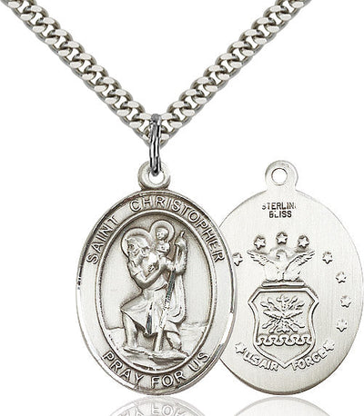 St. Christopher & Air Force Catholic Patron Saint Medal, sterling silver, Bliss Manufacturing