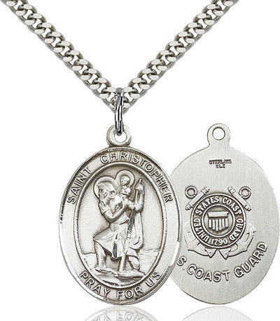 St. Christopher Coast Guard Catholic Patron Saint Medal, sterling silver, Bliss Manufacturing
