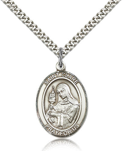 St Clare of Assisi Medal Necklace, pewter / sterling silver / gold-filled, Bliss Manufacturing