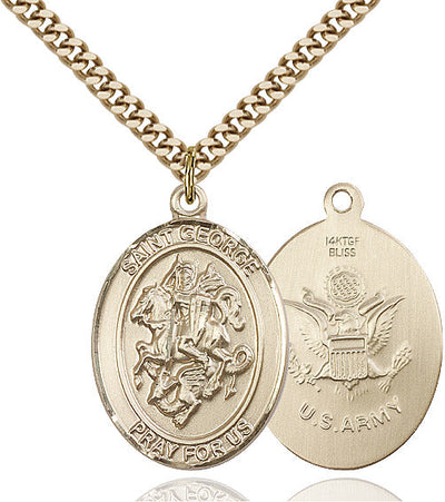 St. George & Army Catholic Patron Saint Medal, pewter / sterling silver / gold-filled (view 2), Bliss Manufacturing