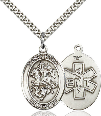 St George EMT Catholic Patron Saint Medal, pewter / sterling silver / gold-filled (view 2), Bliss Manufacturing