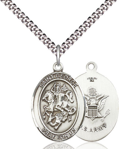 St. George & Army Catholic Patron Saint Medal, pewter / sterling silver / gold-filled, Bliss Manufacturing