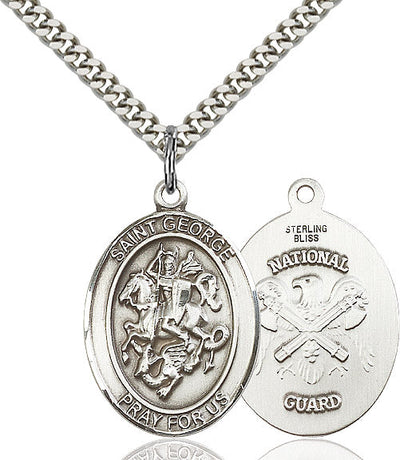 St. George & National Guard Catholic Patron Saint Medal, pewter / sterling silver / gold-filled (view 2), Bliss Manufacturing