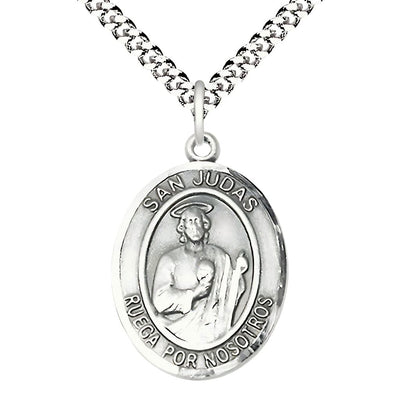 San Judas Pewter Medal Necklace with 24" Rhodium-plated Chain, Bliss Manufacturing