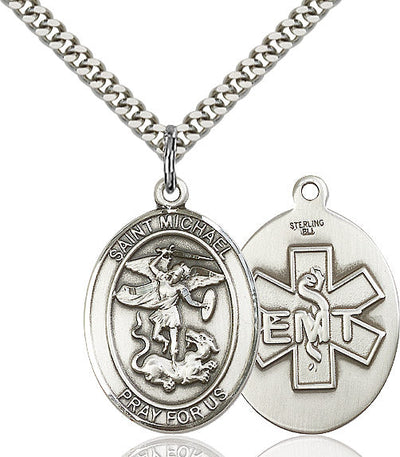 St Michael EMT Catholic Patron Saint Medal, pewter / sterling silver / gold-filled (view 3), Bliss Manufacturing
