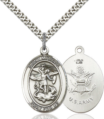St. Michael & Army Catholic Patron Saint Medal, pewter / sterling silver / gold-filled (view 2), Bliss Manufacturing