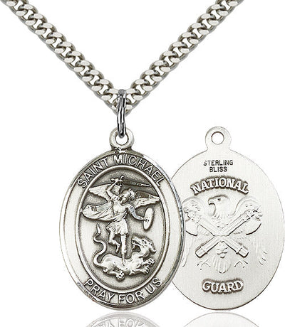 St. Michael & National Guard Catholic Patron Saint Medal, pewter / sterling silver / gold-filled (view 2), Bliss Manufacturing