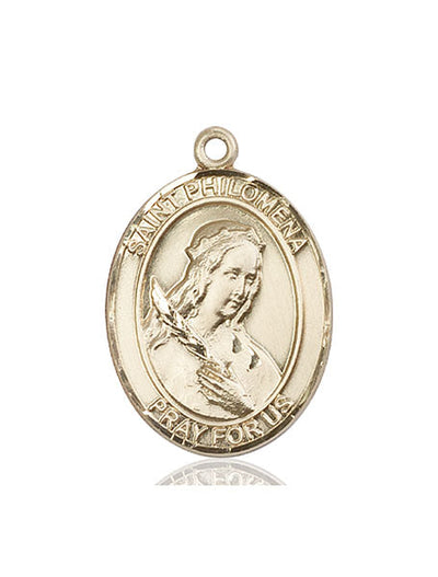 St Philomena Catholic Saint Medal, 14kt gold, Bliss Manufacturing