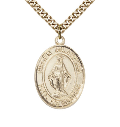 Spanish Virgen Milagrosa Catholic Gold-filled Medal with Plated Chain, Bliss Manufacturing