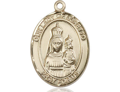 Our Lady of Loretto Catholic Patron Saint Medal, 14kt gold, Bliss Manufacturing