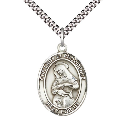 Our Lady of Providence Sterling Silver Medal Necklace, Large 1-Inch, Chain, Bliss Manufacturing