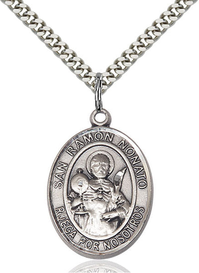 Spanish San Ramon Nonato Medal Necklace, pewter / sterling silver / gold-filled, Bliss Manufacturing