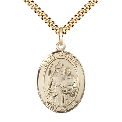 Large Saint Raphael the Archangel 14kt Gold-filled Oval Medal Pendant with Gold-plated Chain with Deluxe Gift Box | Bliss Manufacturing