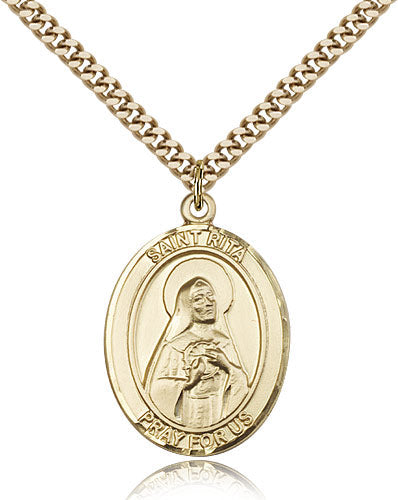 St Rita of Cascia Medal Necklace, gold-filled, Bliss Manufacturing