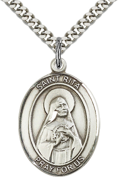 St Rita of Cascia Medal Necklace, pewter / sterling silver / gold-filled, Bliss Manufacturing