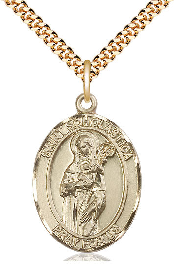 St Scholastica Catholic Saint Medal, gold-filled, Bliss Manufacturing