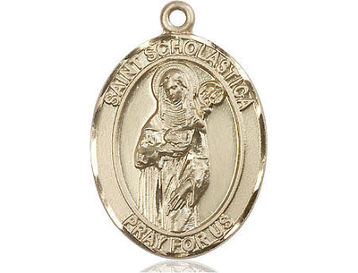St Scholastica Catholic Saint Medal, 14kt gold, Bliss Manufacturing