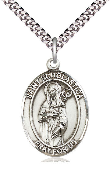 St Scholastica Catholic Saint Medal, pewter / sterling silver / gold-filled, Bliss Manufacturing