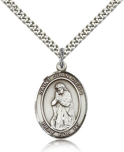 St Juan Diego Medal Necklace, pewter / sterling silver / gold-filled, Bliss Manufacturing