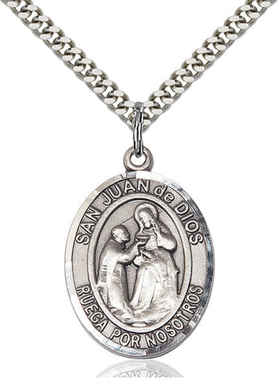 Spanish San Juan de Dios Medal Necklace, pewter / sterling silver / gold-filled, Bliss Manufacturing