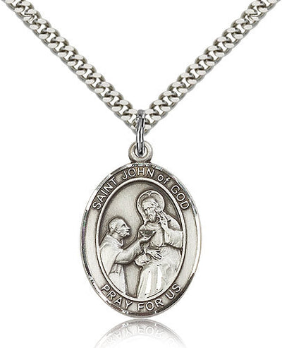 St John of God Medal Necklace, pewter / sterling silver / gold-filled, Bliss Manufacturing