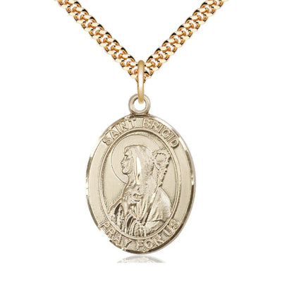 St Brigid of Ireland Catholic Patron Saint Gold-filled Medal with Plated Chain, Bliss Manufacturing