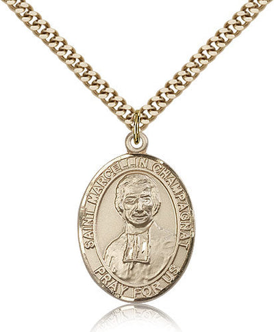 St Marcellin Champagnat Medal Necklace, gold-filled, Bliss Manufacturing