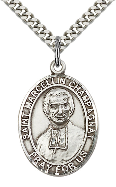 St Marcellin Champagnat Medal Necklace, pewter / sterling silver / gold-filled, Bliss Manufacturing