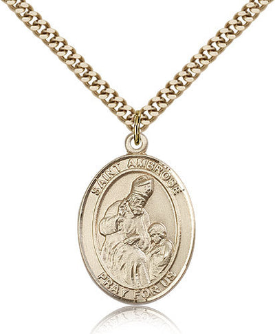St Ambrose Medal Necklace, gold-filled, Bliss Manufacturing