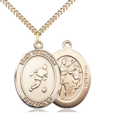 St Sebastian Soccer Catholic Patron Saint Medal, pewter / sterling silver / gold-filled (view 3), Bliss Manufacturing