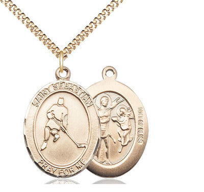 St Sebastian Ice Hockey Catholic Patron Saint Medal, pewter / sterling silver / gold-filled (view 3), Bliss Manufacturing