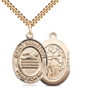 St Sebastian Swimming Catholic Patron Saint Medal, pewter / sterling silver / gold-filled (view 3), Bliss Manufacturing