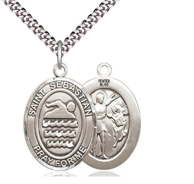 St Sebastian Swimming Catholic Patron Saint Medal, pewter / sterling silver / gold-filled, Bliss Manufacturing