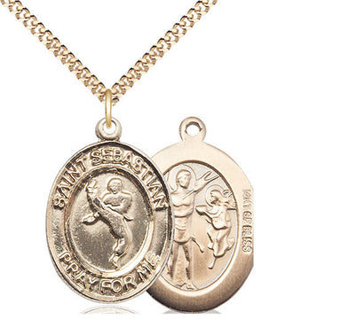 St Sebastian Martial Arts Catholic Patron Saint Medal, pewter / sterling silver / gold-filled (view 3), Bliss Manufacturing