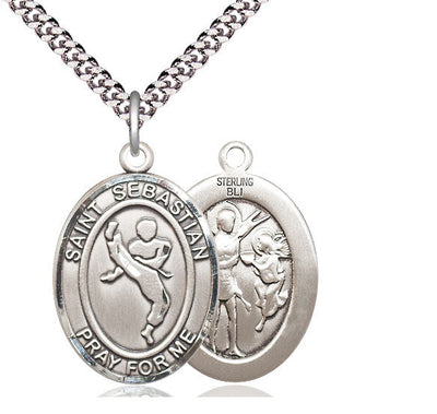 St Sebastian Martial Arts Catholic Patron Saint Medal, pewter / sterling silver / gold-filled (view 2), Bliss Manufacturing